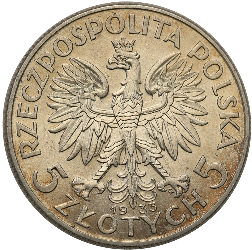 II RP. 5 złotych 1933 głowa kobiety